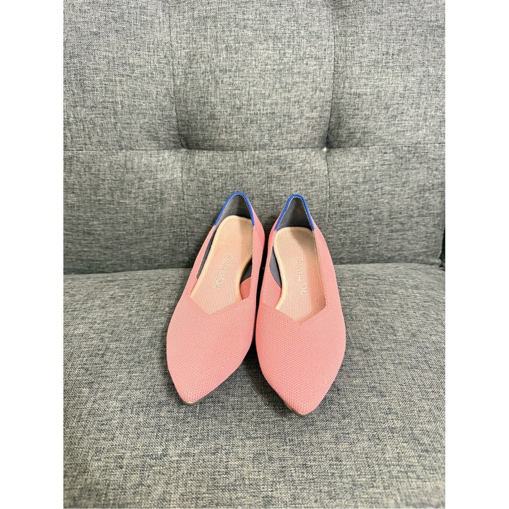 Rothy's The Point Pink Knit Flats Blue Trim Size 5